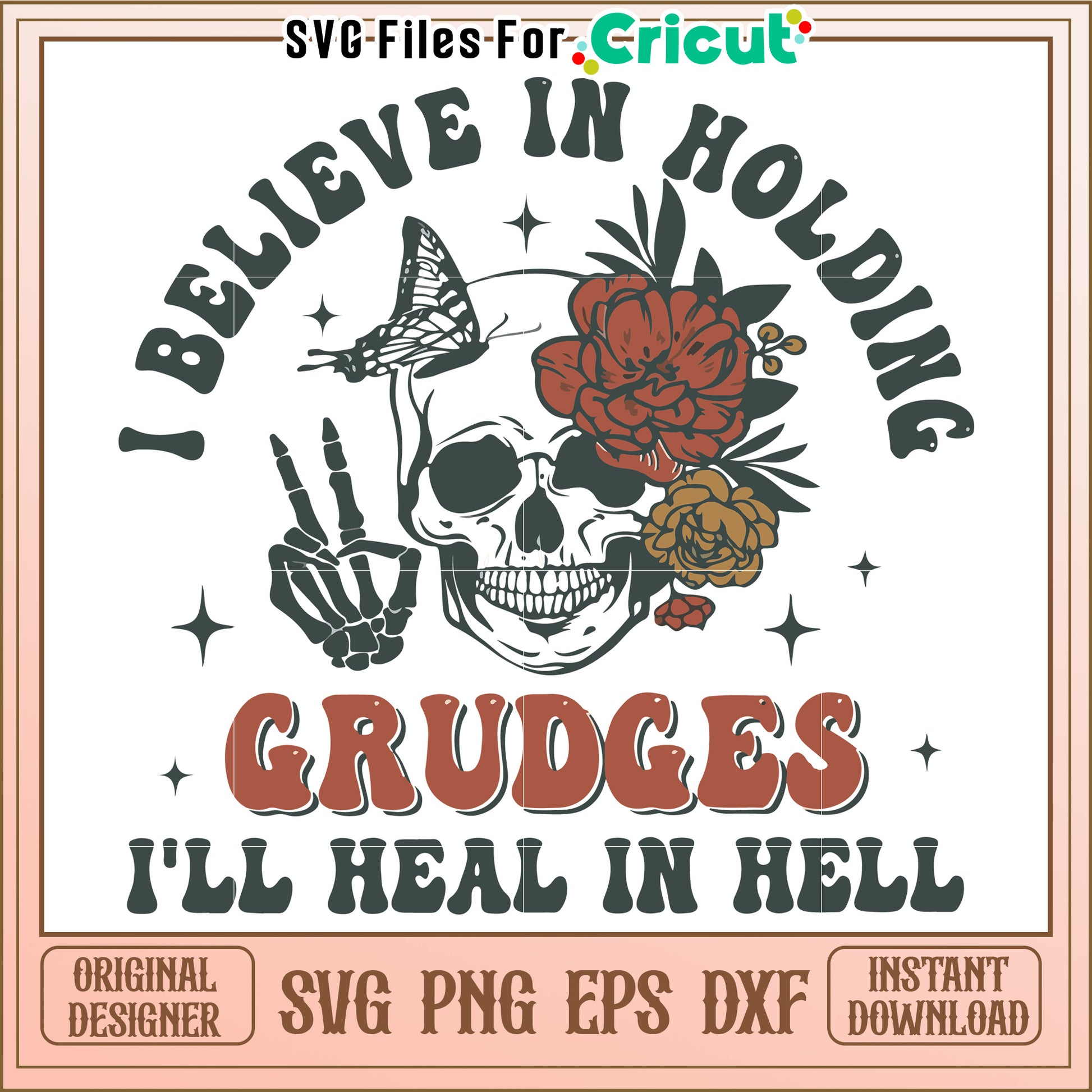 Skull with Flowers Design, Belief in Holding Grudges Art