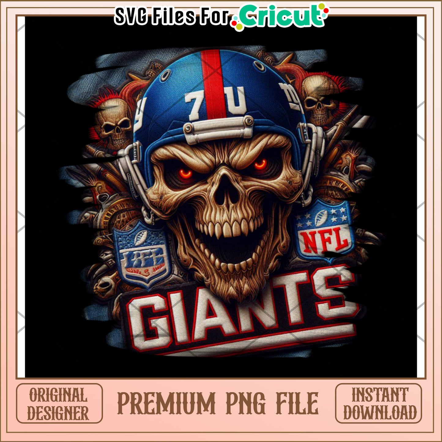 Skull with Helmet Design for NFL Fans, Downloadable PNG File