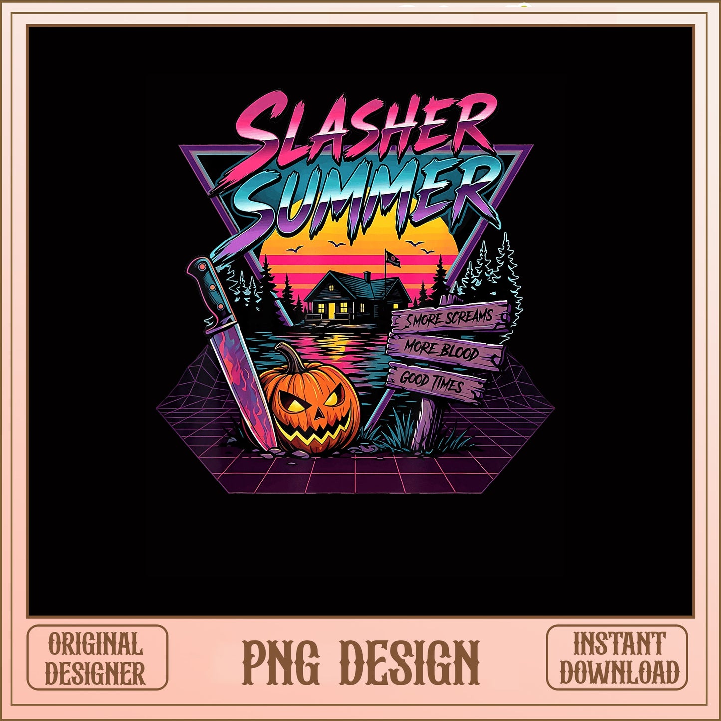 Slasher Summer Retro Halloween PNG, Horror PNG, Pumpkin PNG