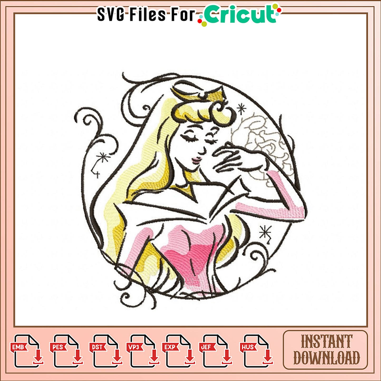 Sleeping Beauty Embroidery Design Instant Download