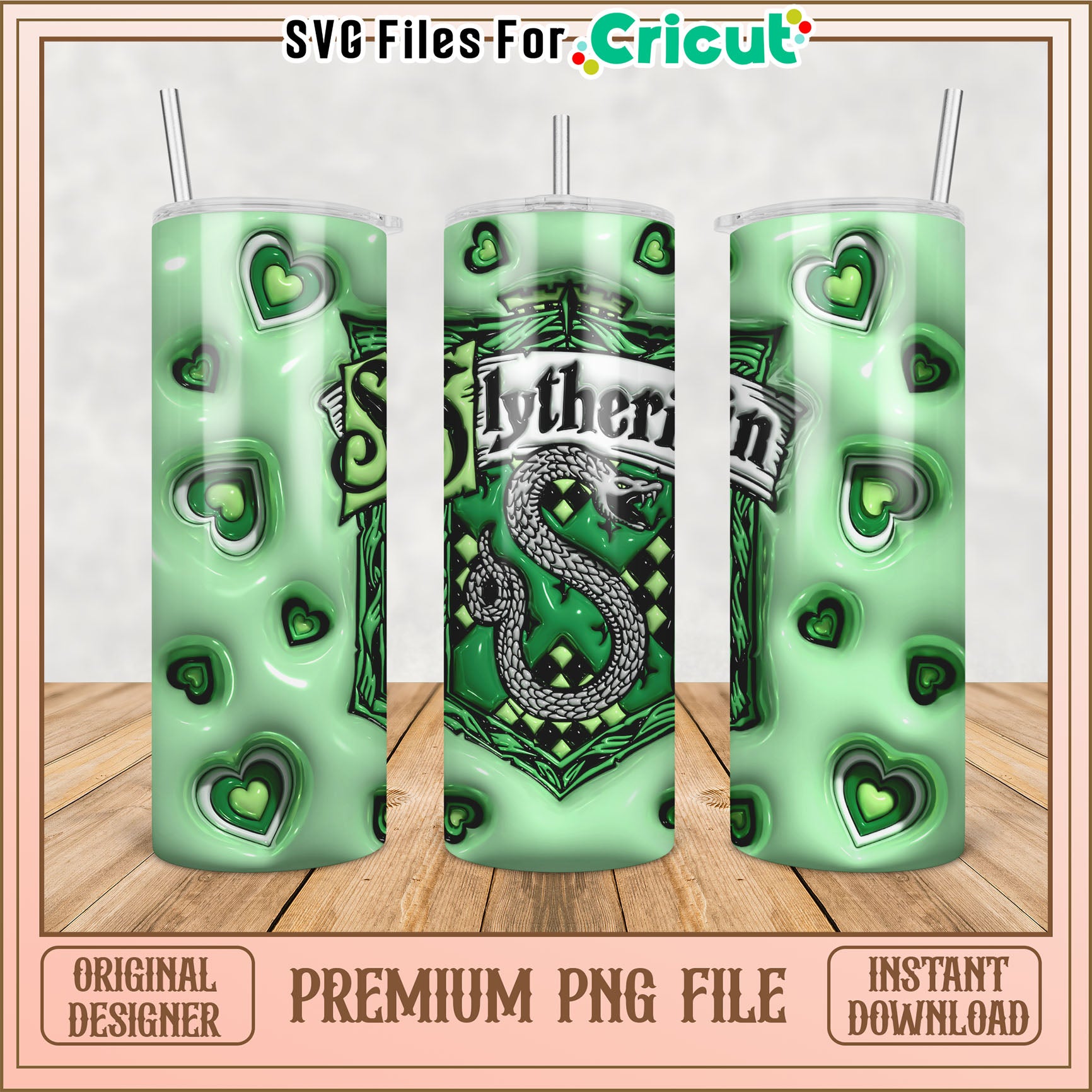 Slytherin Hearts Tumbler PNG