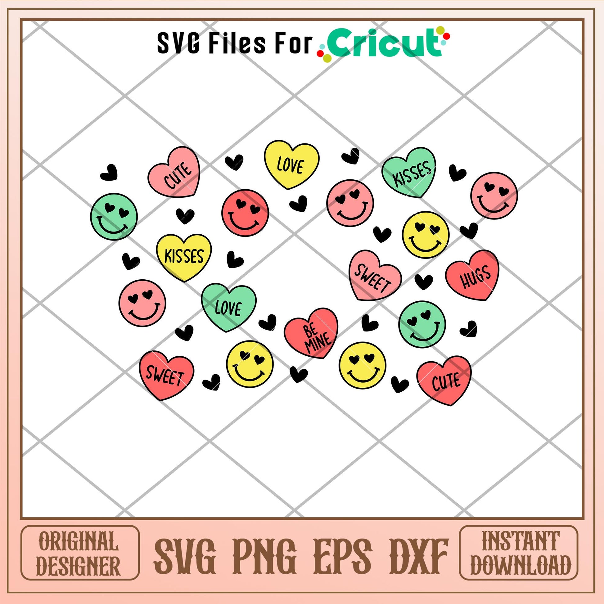 Smiley Hearts Full Wrap, Smiley Hearts Full Wrap Svg