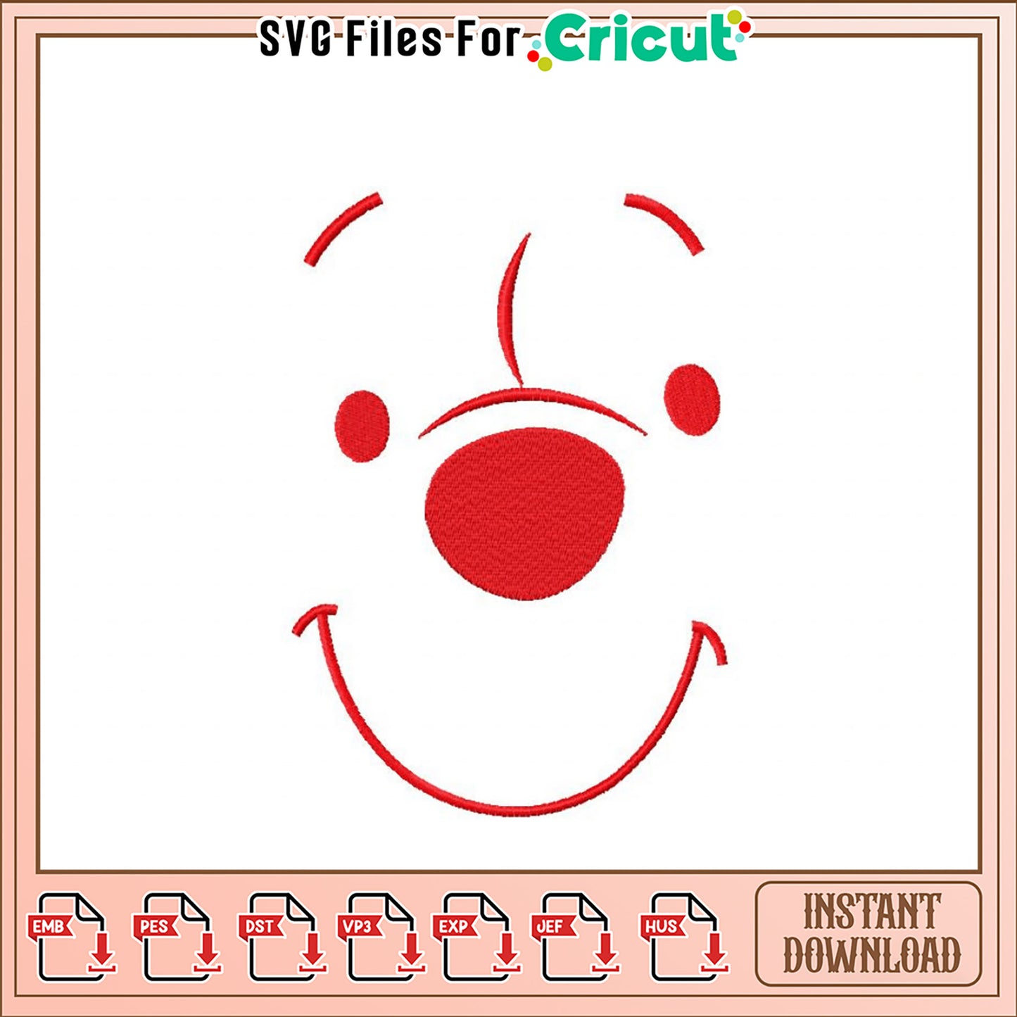 Smiling Face Embroidery Design Instant Download