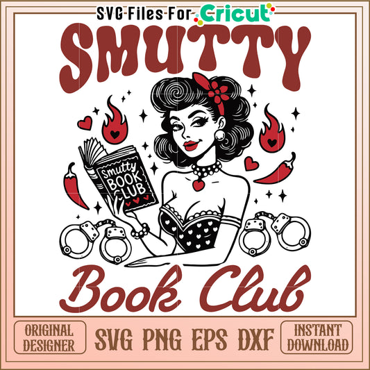 Smutty book club svg, funny adult reading group svg, cheeky book lovers design svg