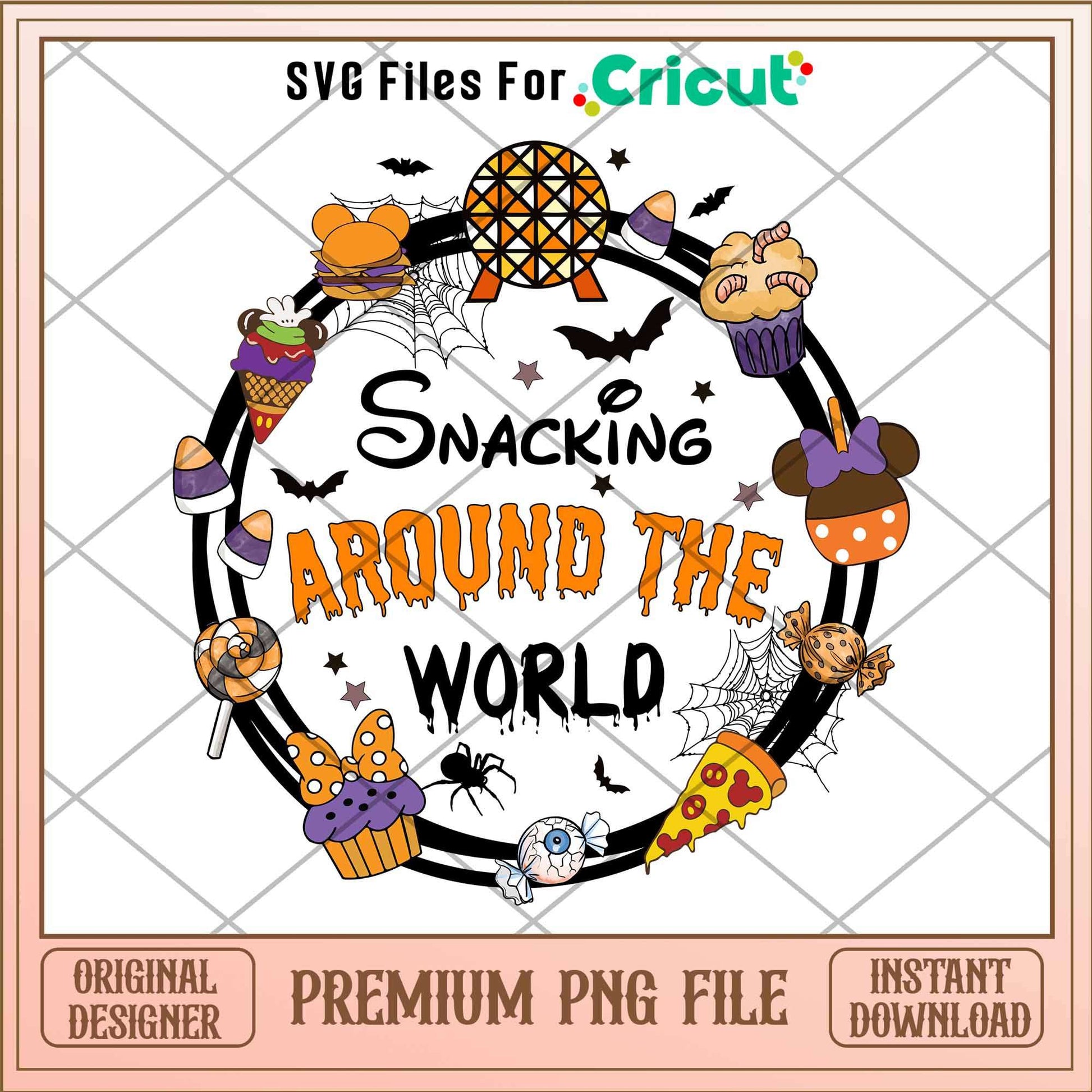 Snacking Around The World Halloween png, Disney characters png, Digital Download