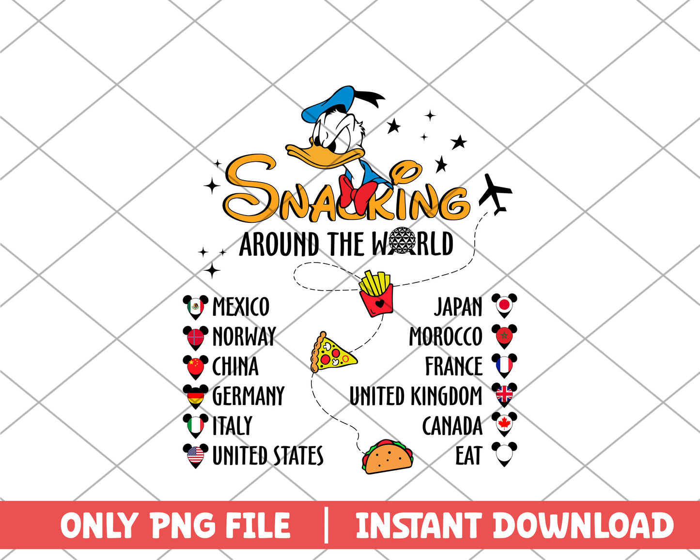 Snacking around the world donald map disney png