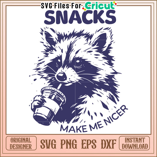 Snacks make me nicer raccoon png, snacks png, raccoon png