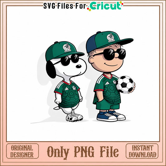 Snoopy And Charlie Brown Mexico Soccer PNG, Peanuts Character PNG, Soccer PNG