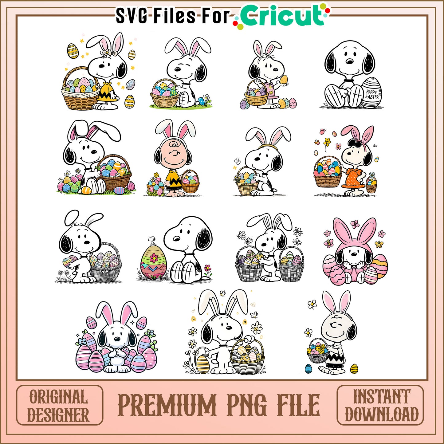 Snoopy cartoon easter bundle png, snoopy happy easter​ png