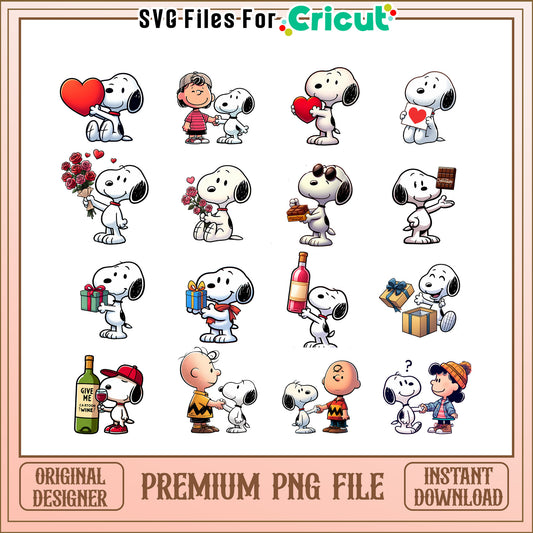 Snoopy cartoon valentine bundle png, snoopy happy valentines day​ png