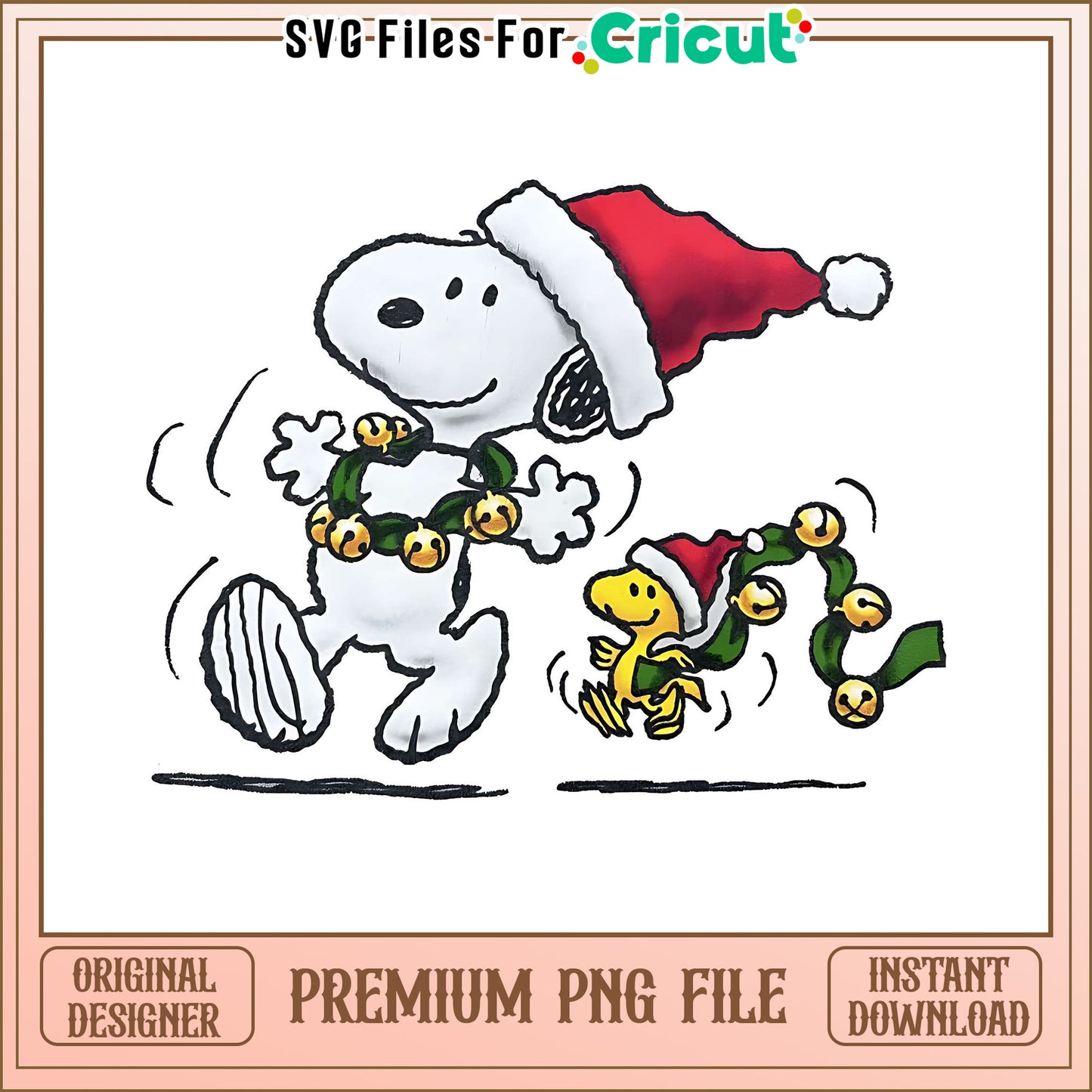Snoopy and Woodstock Christmas PNG file, festive holiday design download