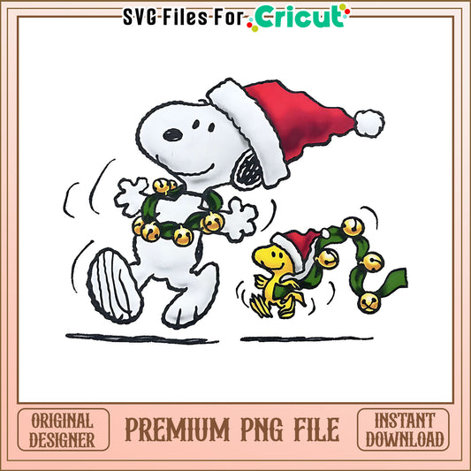Snoopy and Woodstock Christmas PNG file, festive holiday design download