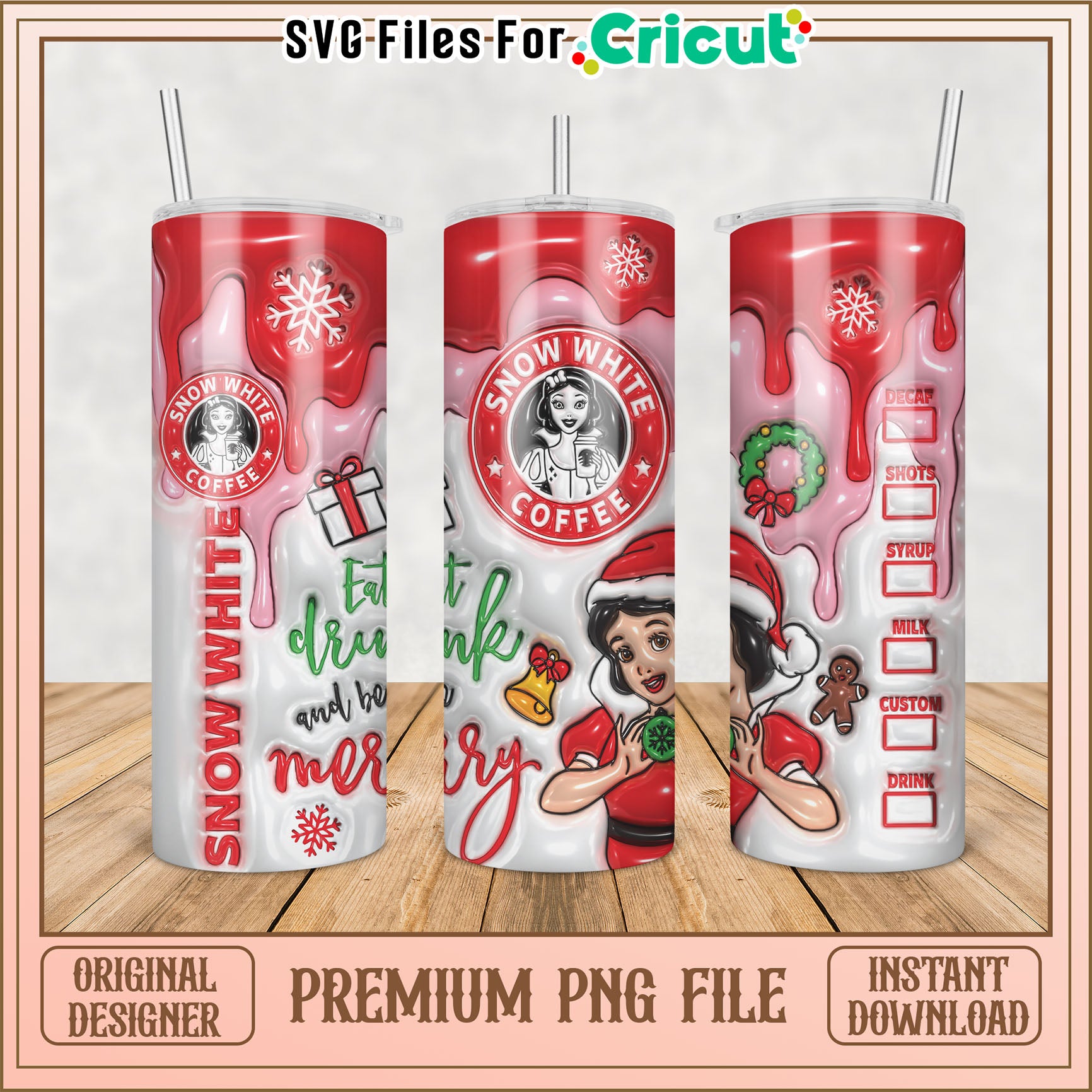 Snow White Christmas Tumbler PNG