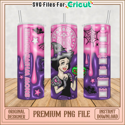 Snow White Coffee Tumbler PNG Design for Cricut Projects Download
