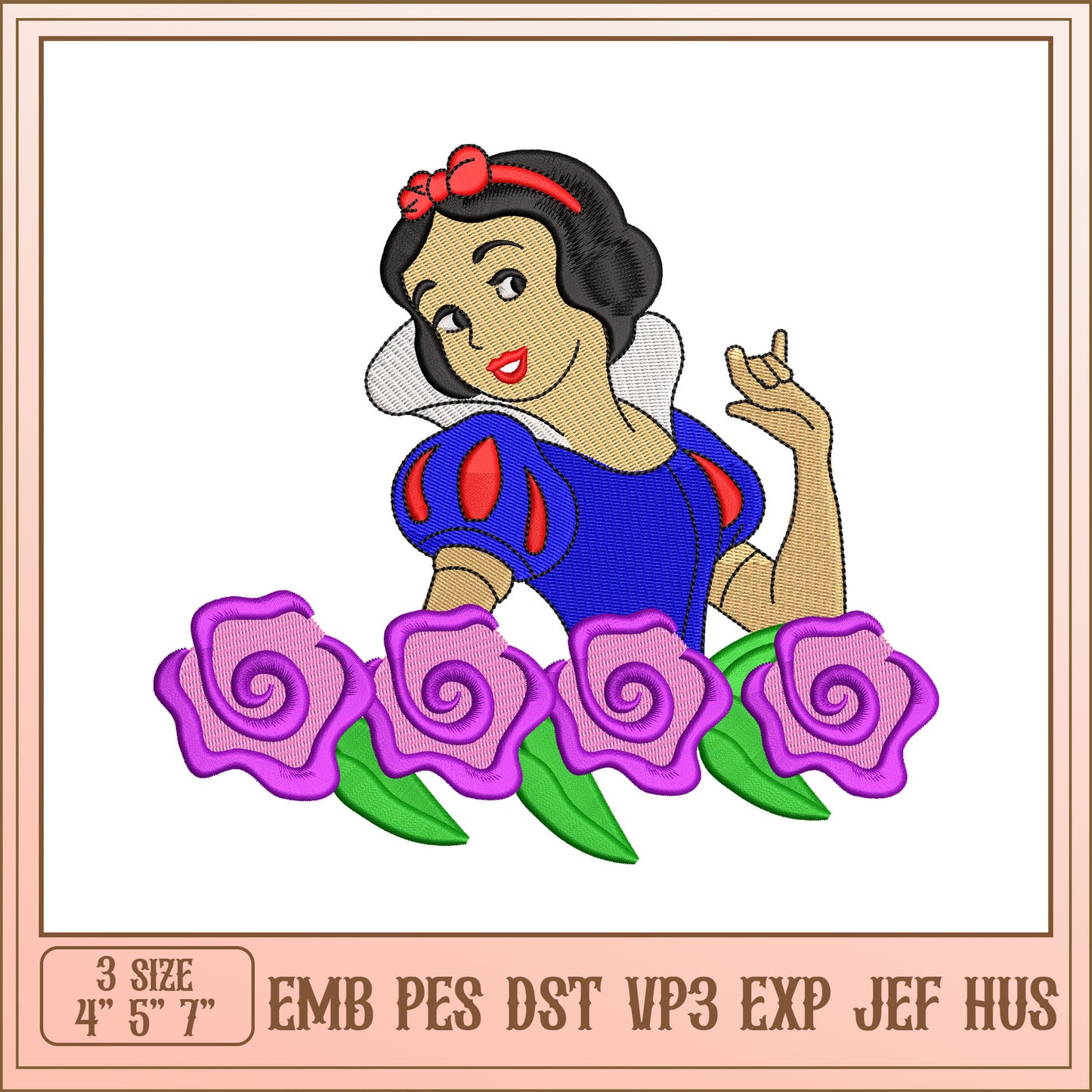 Snow White Embroidery Design 3 Sizes