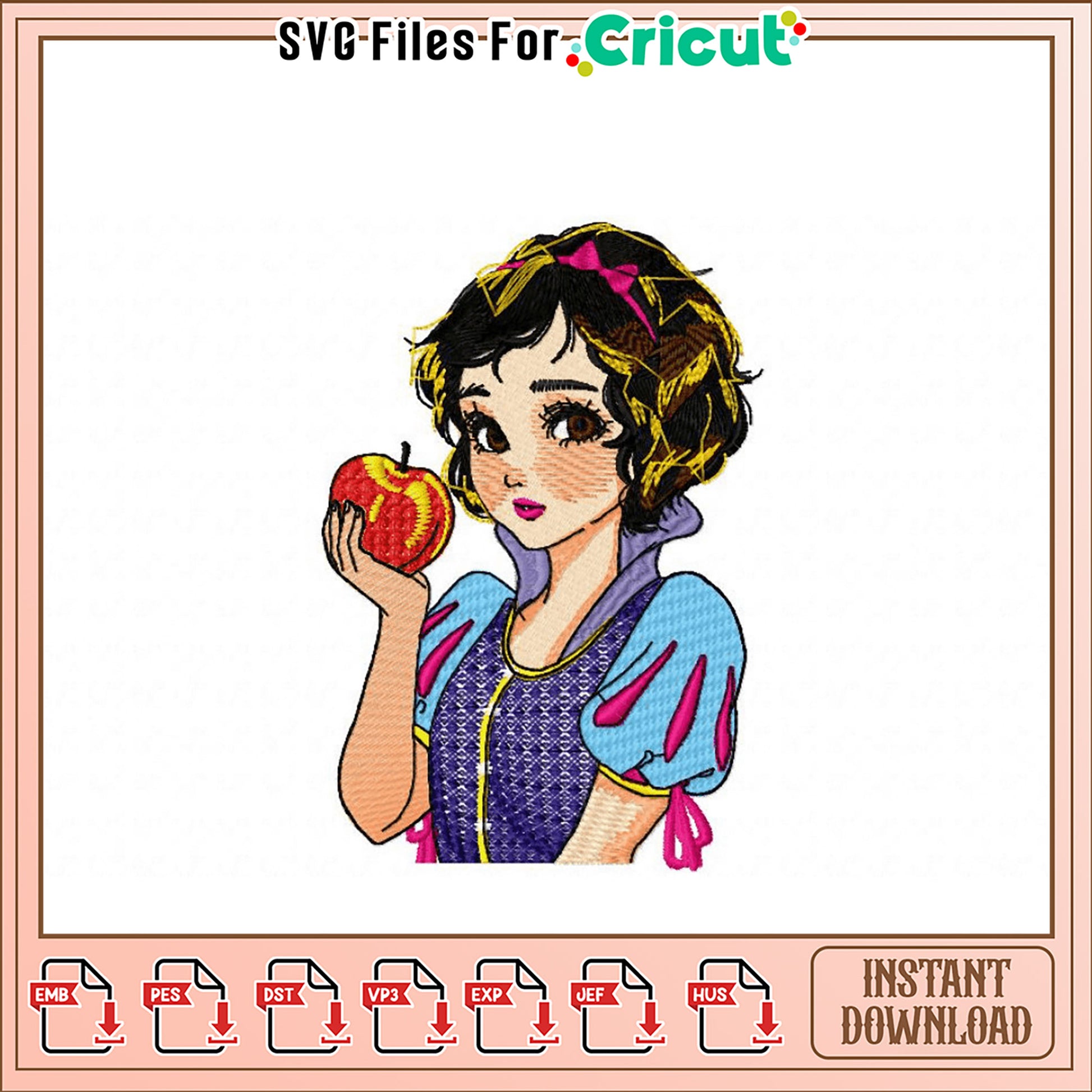 Snow White Embroidery Design Instant Download