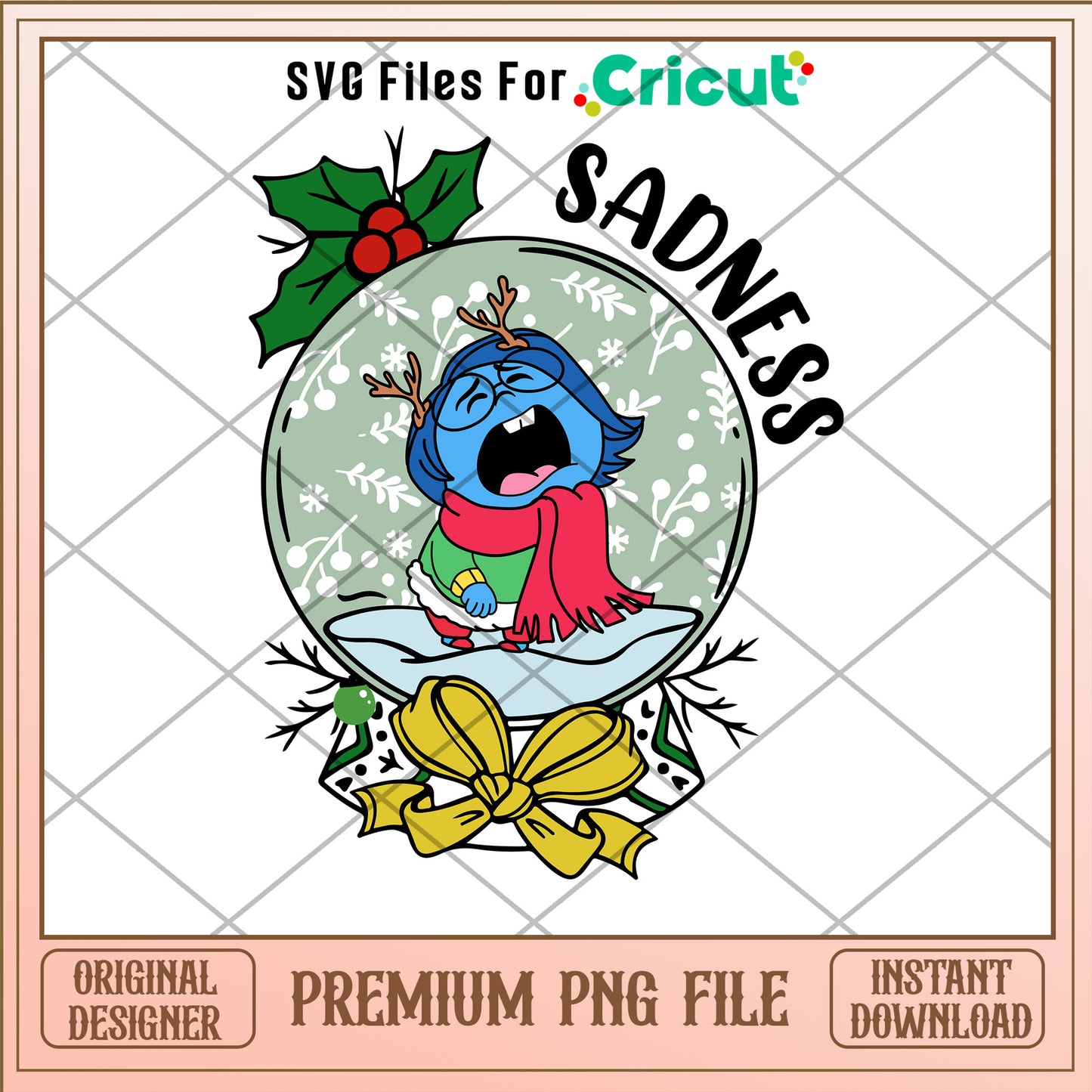 Snow globe Sadness character png, Inside out png, christmas png