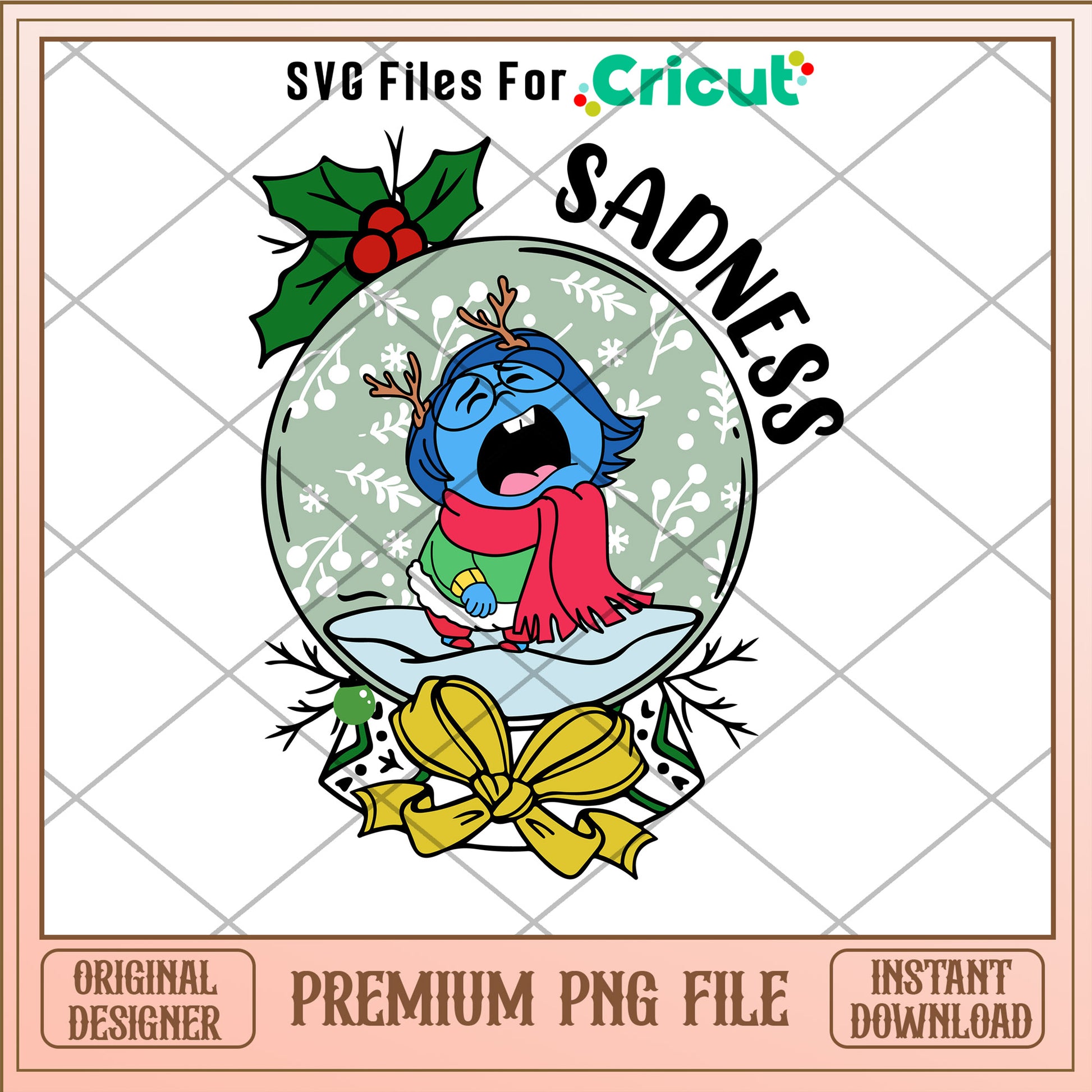 Snow globe Sadness character png, Inside out png, christmas png