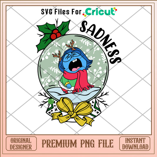 Snow globe Sadness character png, Inside out png, christmas png