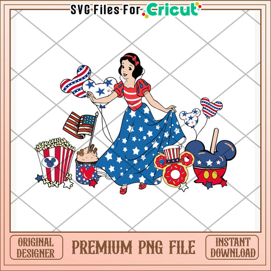 Snow white 4th of july design png, disney princess png, festive illustration png