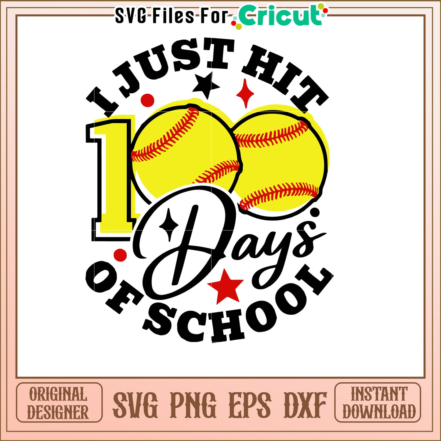 Softball 100 Days School SVG