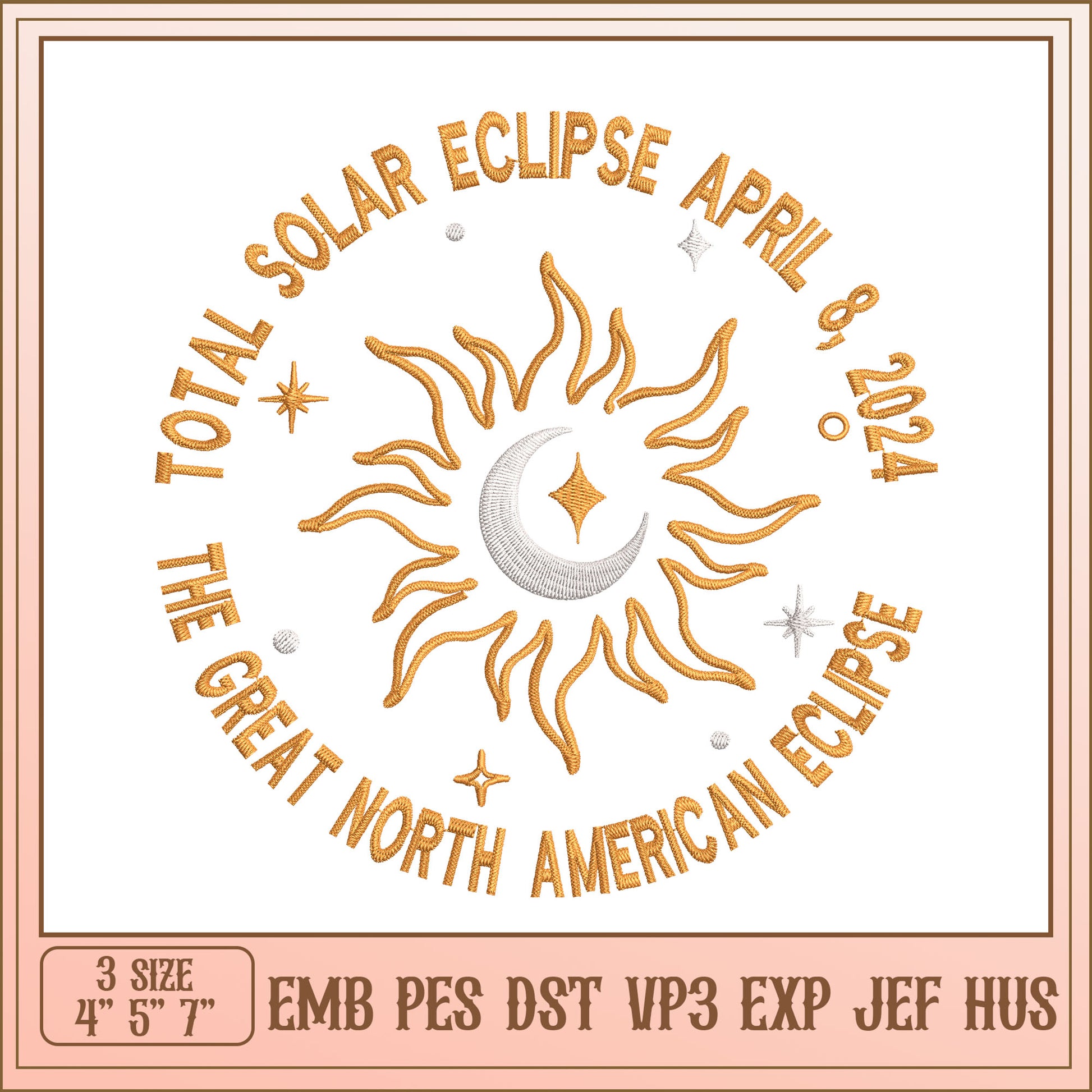 Solar Eclipse Embroidery Design 2024