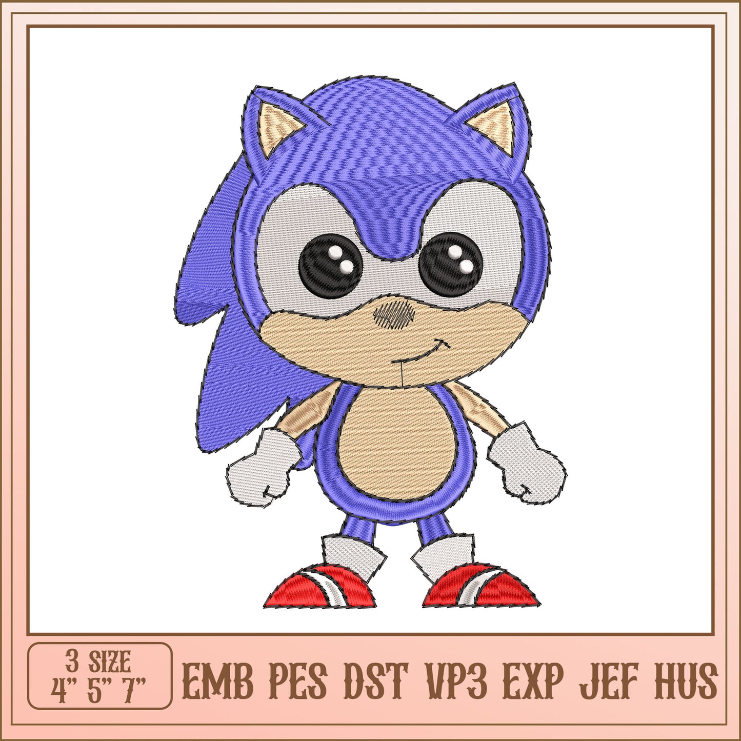Sonic Embroidery Design 3 Sizes