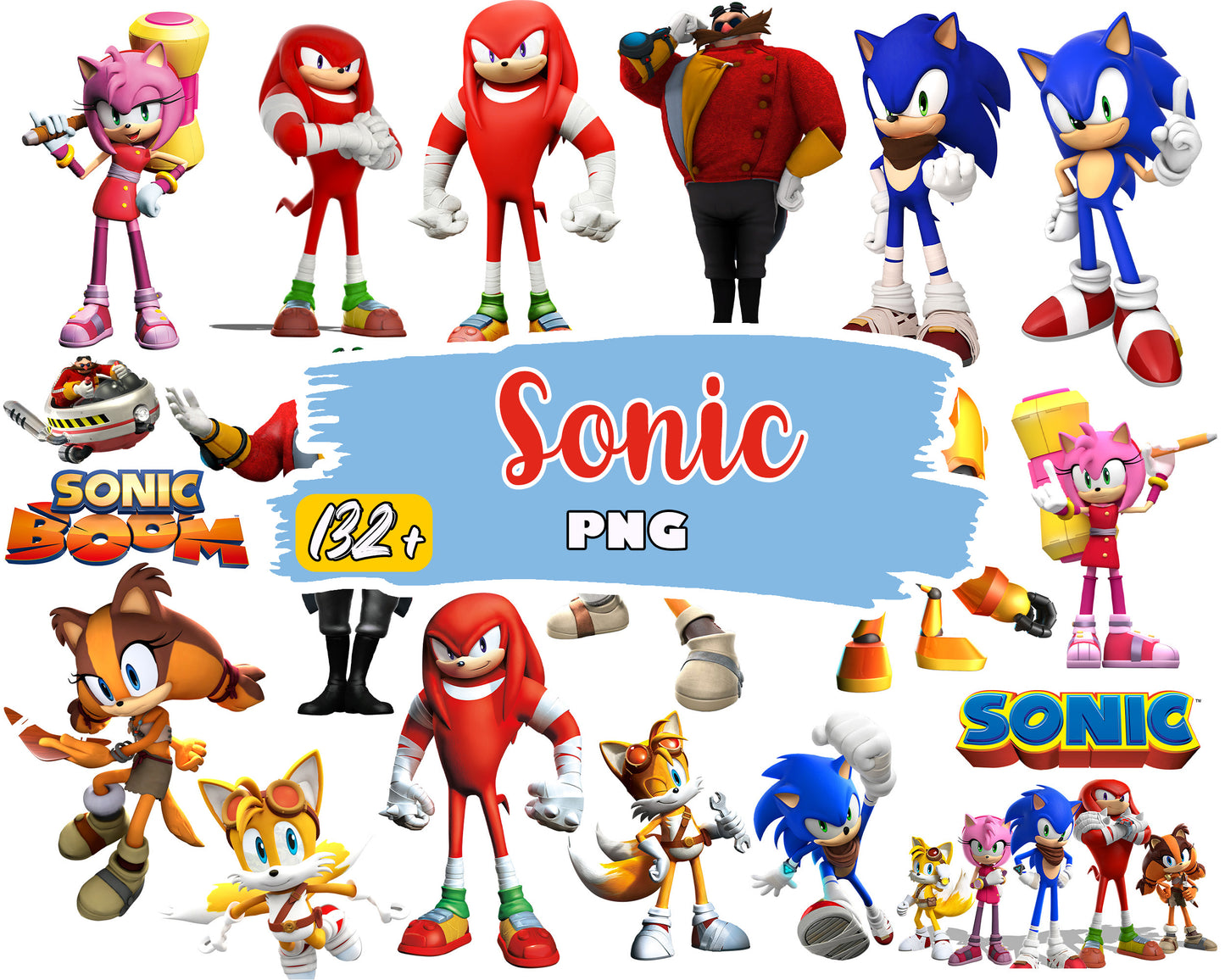 Sonic cartoon characters bundle png, sonic the hedgehog cartoons png