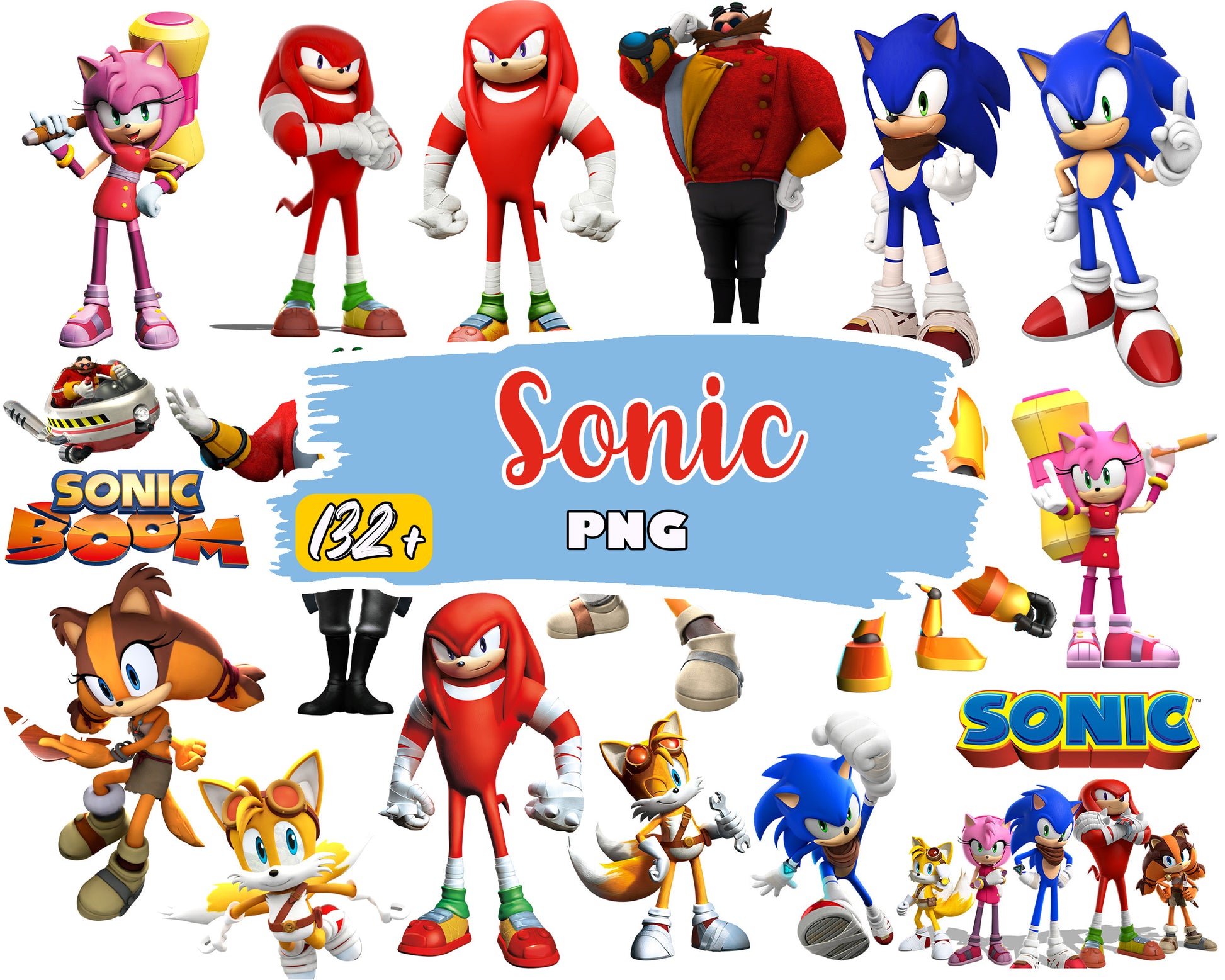Sonic cartoon characters bundle png, sonic the hedgehog cartoons png