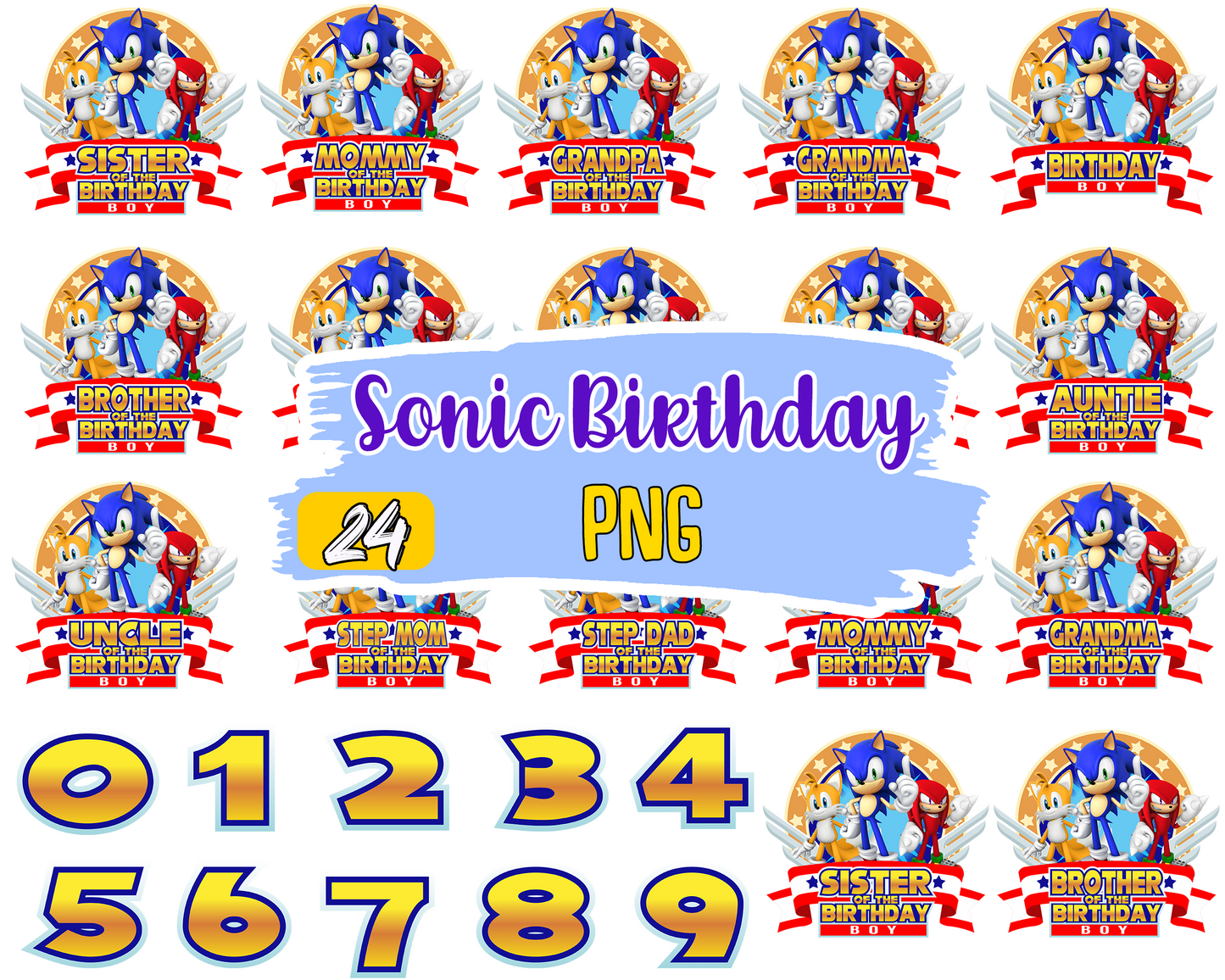 Sonic family of the birthday boy bundle png, sonic birthday png