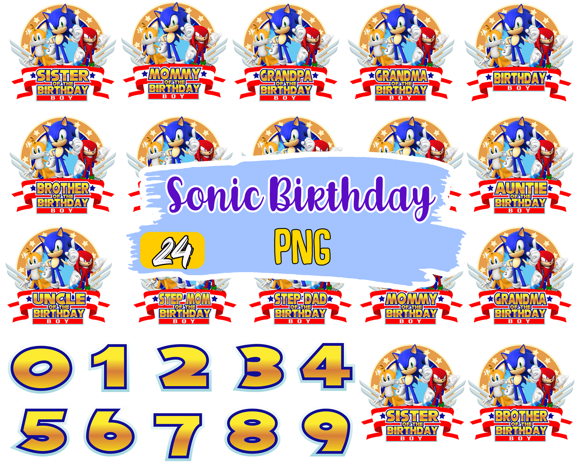 Sonic family of the birthday boy bundle png, sonic birthday png