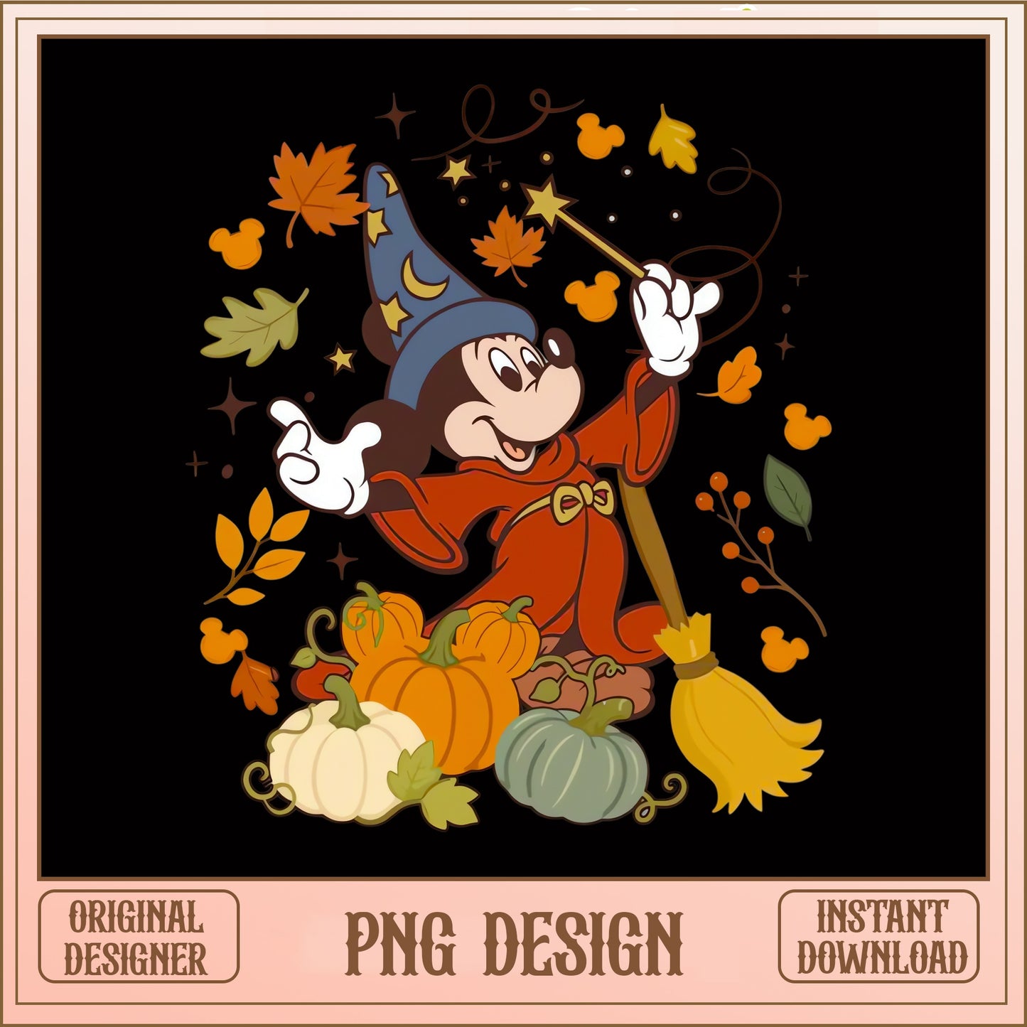 Sorcerer Mickey Halloween PNG, Disney Fall Pumpkin PNG, Retro Disney PNG