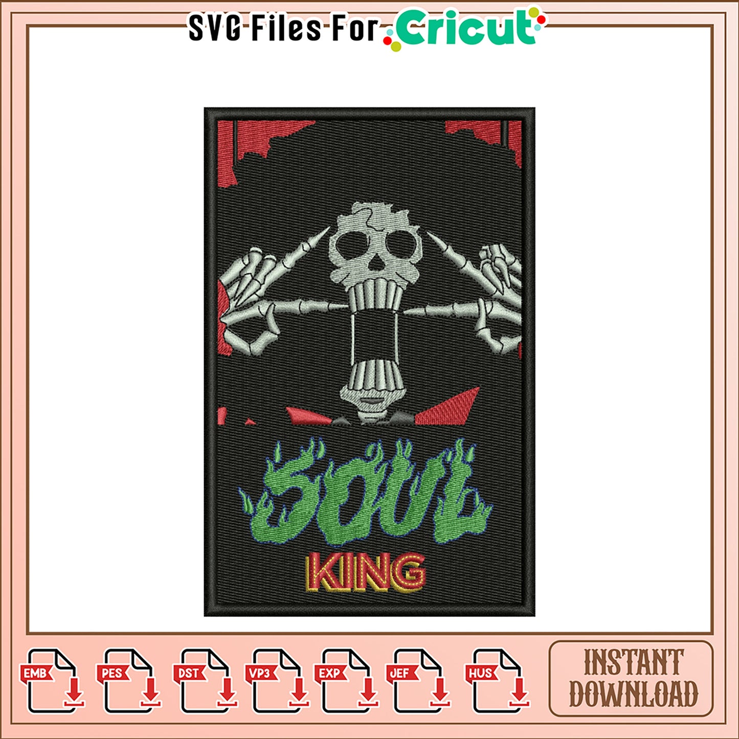 Soul King Skull Embroidery Design Instant Download
