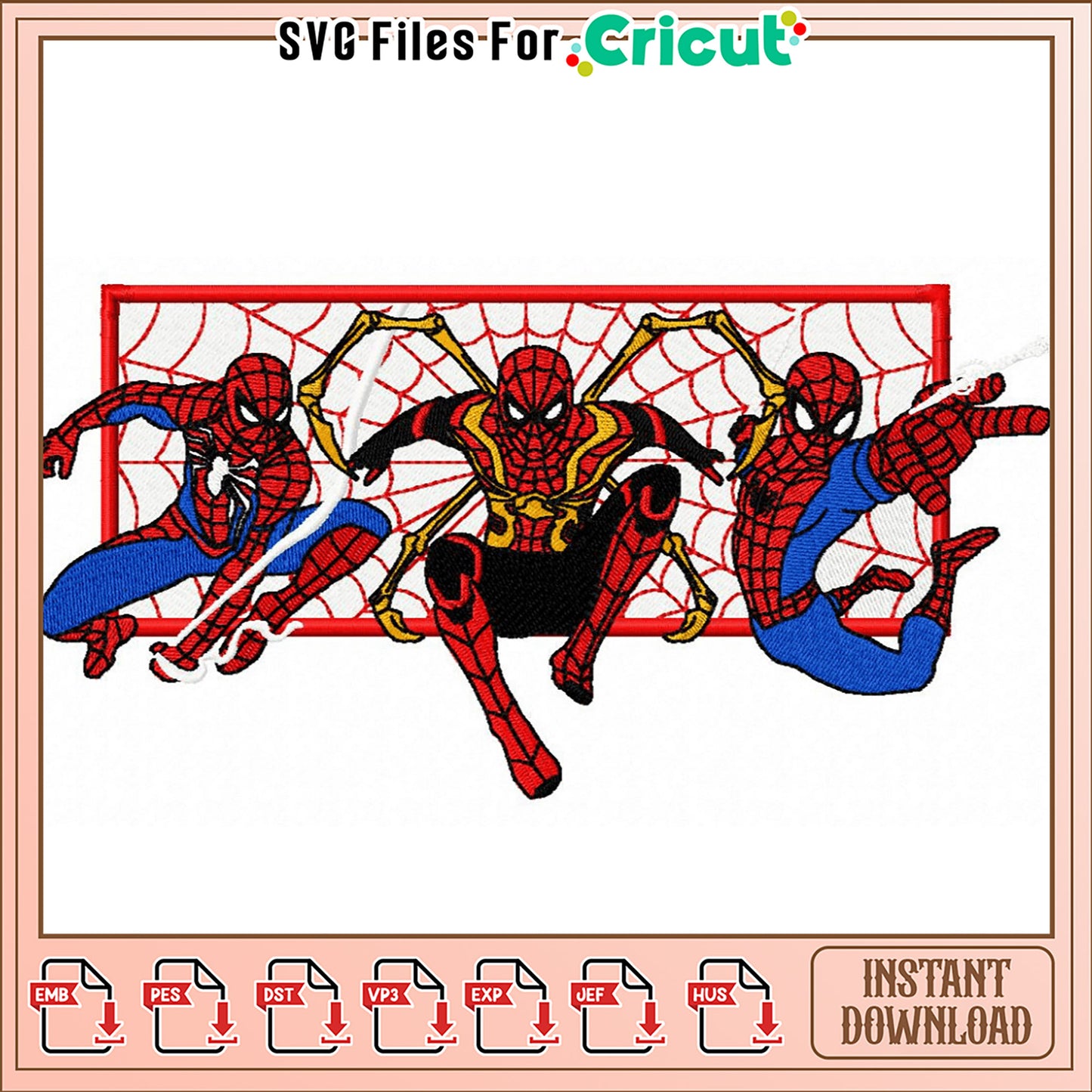 Spider-Man Embroidery Design 3 Versions Instant Download