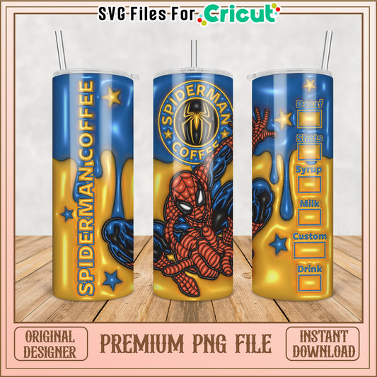 Spiderman Coffee Tumbler PNG Design for Cricut Crafting Joy