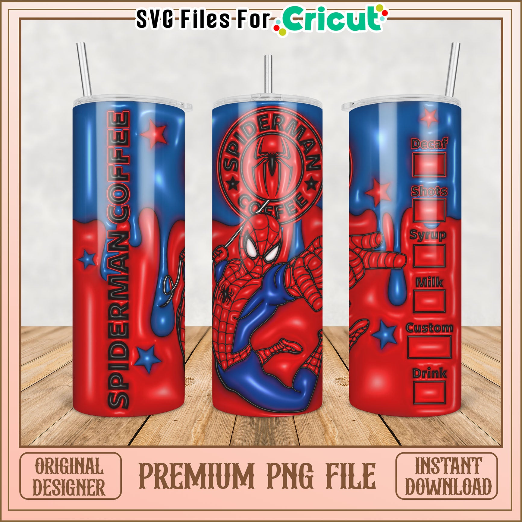 Spiderman Coffee Tumbler PNG Design for Cricut Users Instant Download