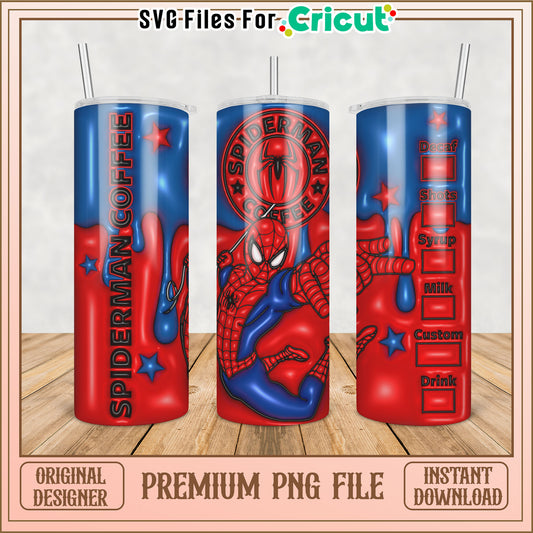 Spiderman Coffee Tumbler PNG Design for Cricut Users Instant Download