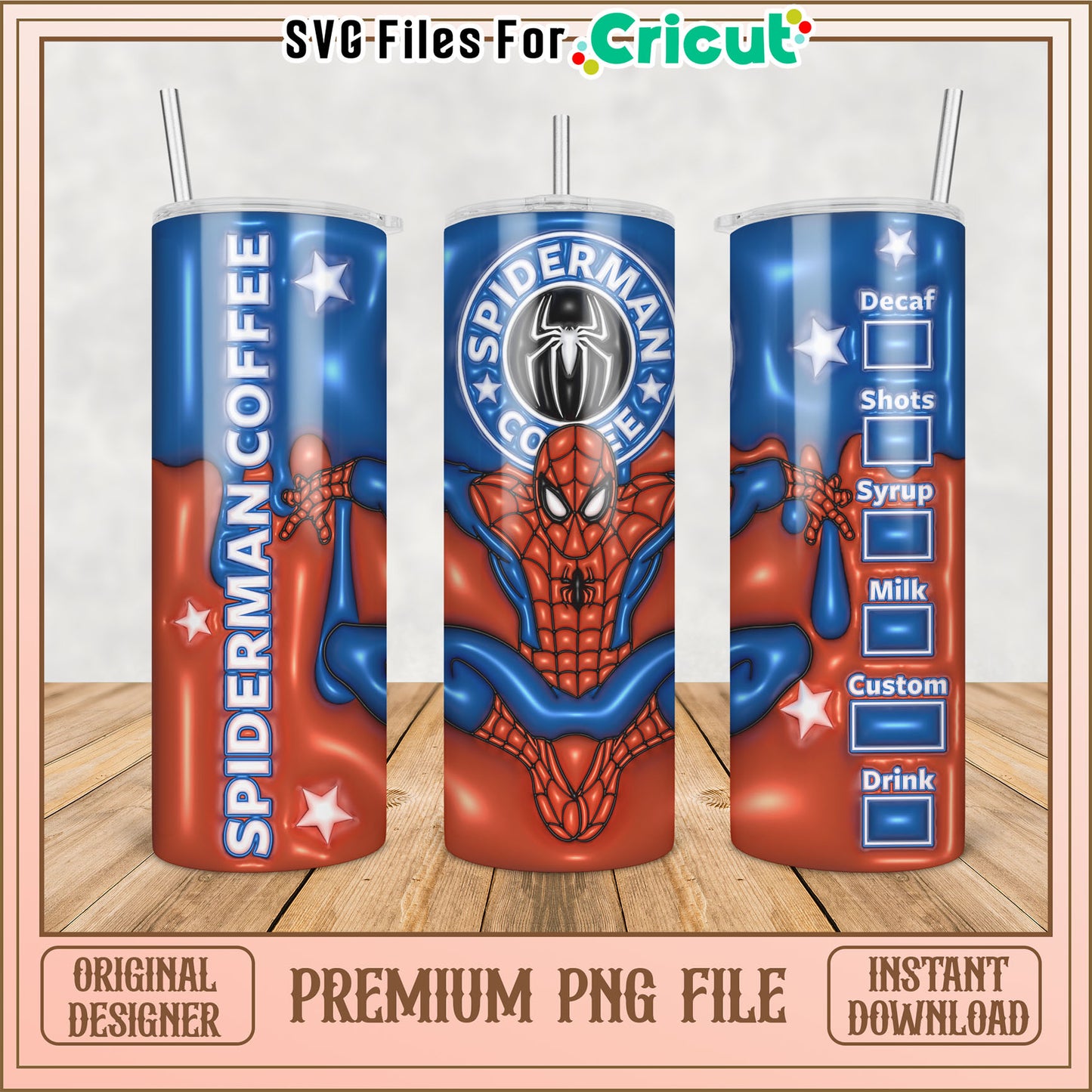 Spiderman Coffee Tumbler PNG Sublimation Design