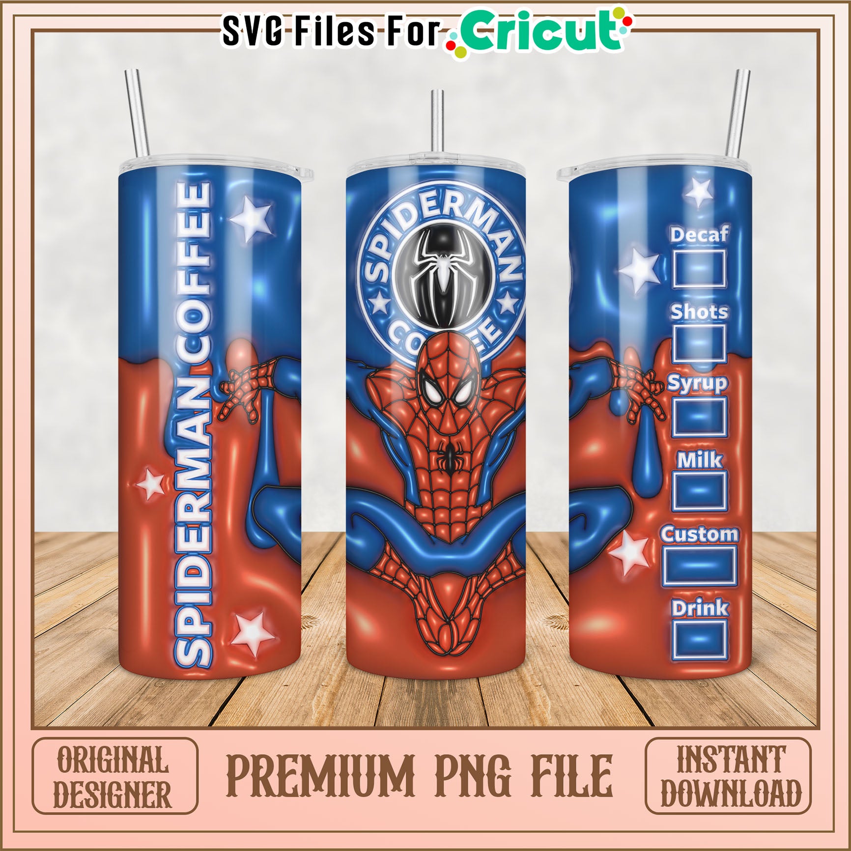Spiderman Coffee Tumbler PNG Sublimation Design