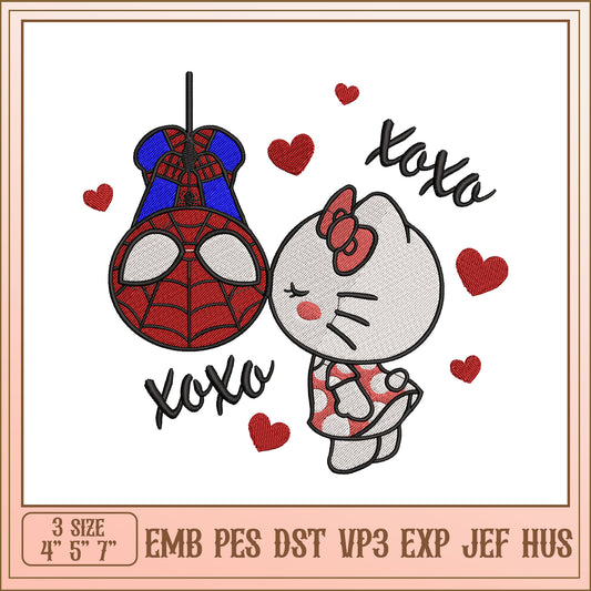 Spiderman Hello Kitty Kiss Embroidery Design