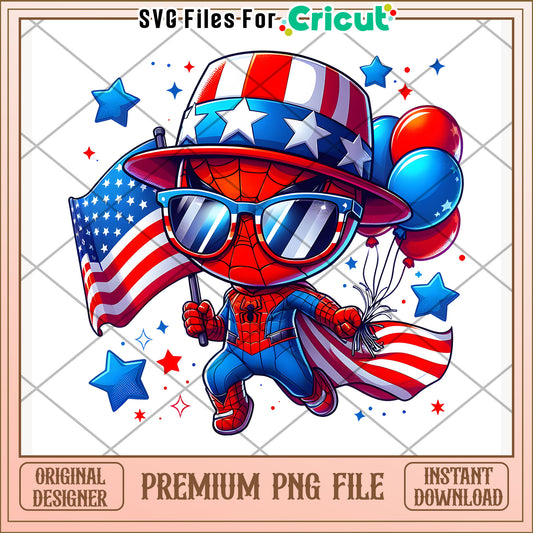 Spiderman avengers cute character png, independence day png, red white and blue png