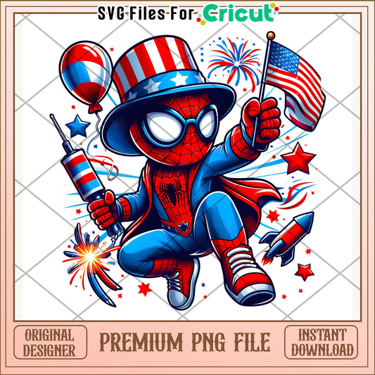 Spiderman cute character png, independence day png, 4th of july png