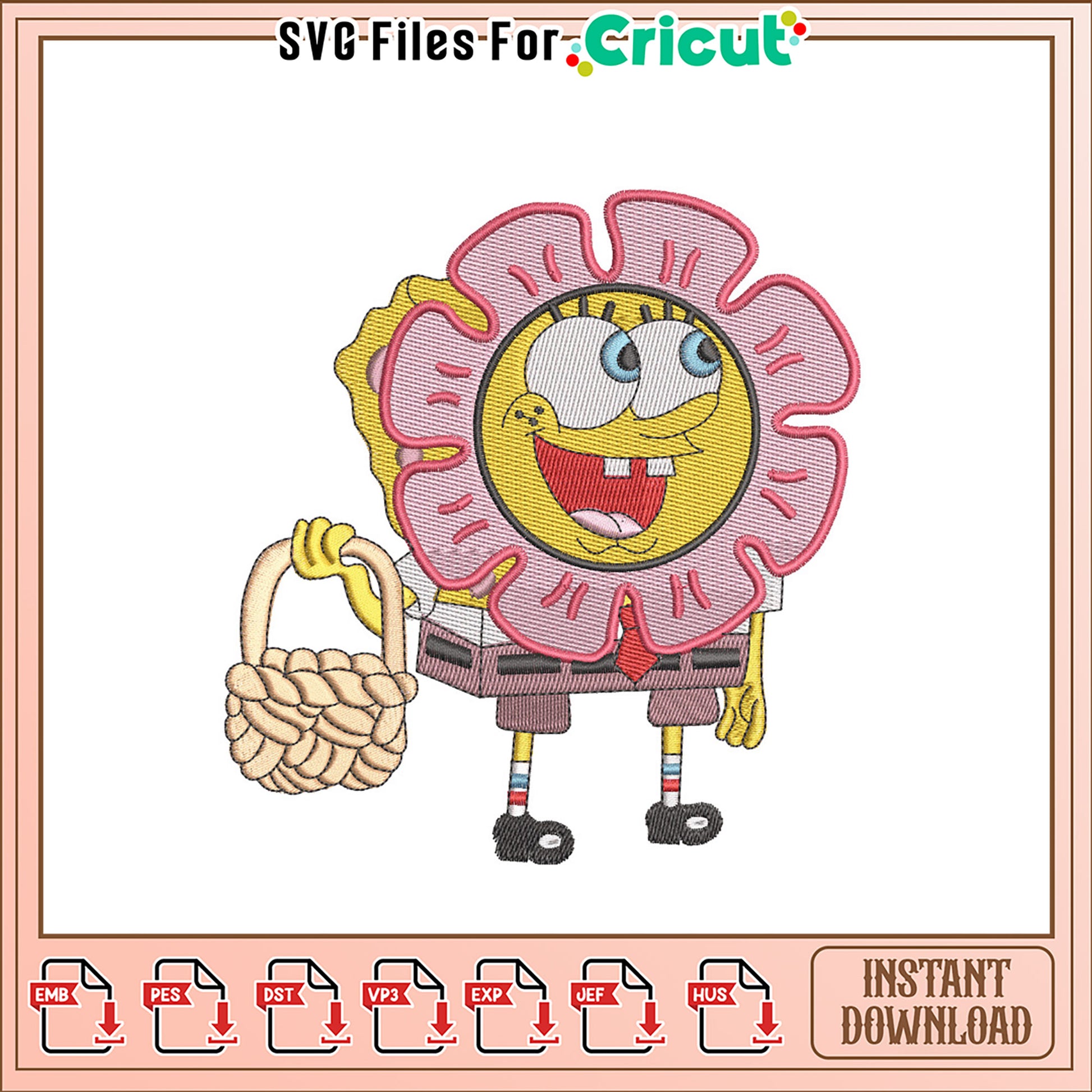 Spongebob Flower Embroidery Design Instant Download