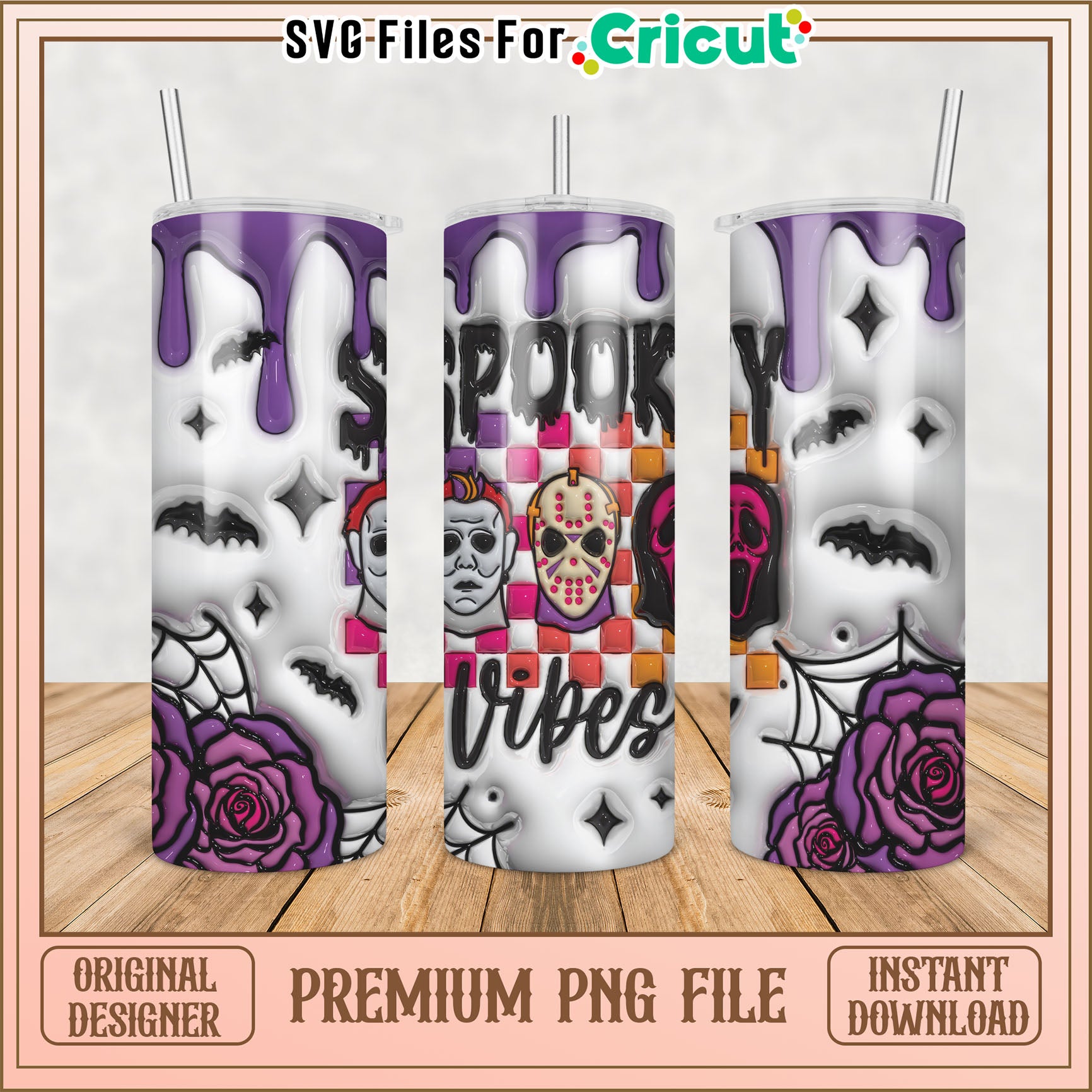 Spooky Vibes Halloween Tumbler Design PNG for Cricut Projects