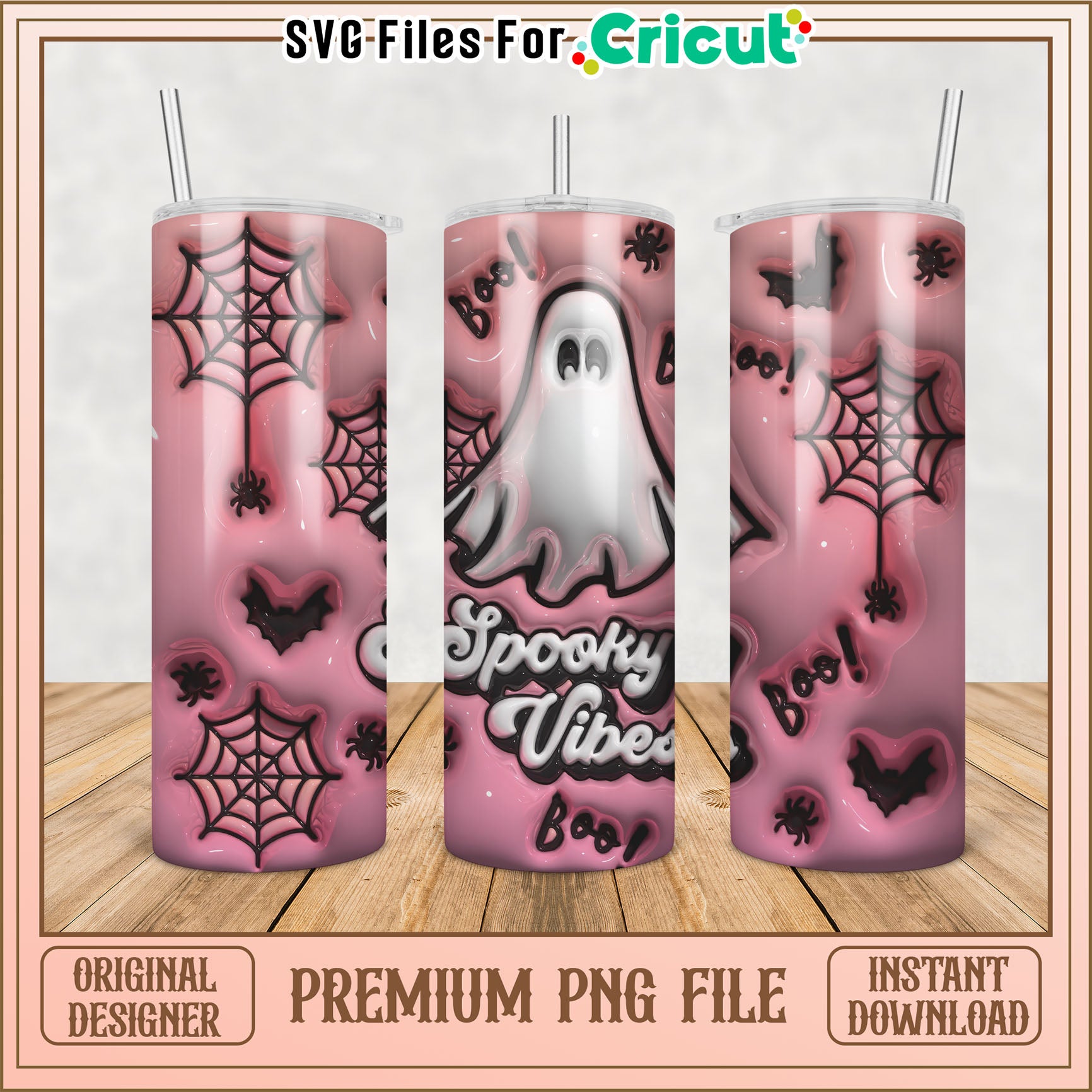 Spooky Vibes Tumbler PNG Design for Halloween Crafts and Drinks