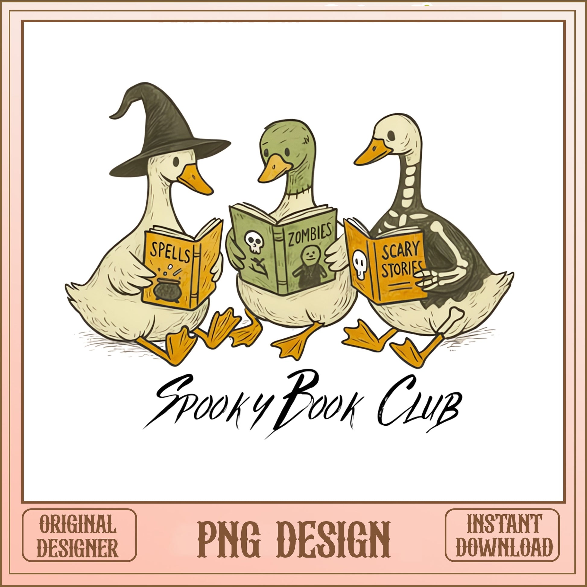 Spooky Book Club Duck PNG, Halloween Witch Duck, Funny Goose PNG