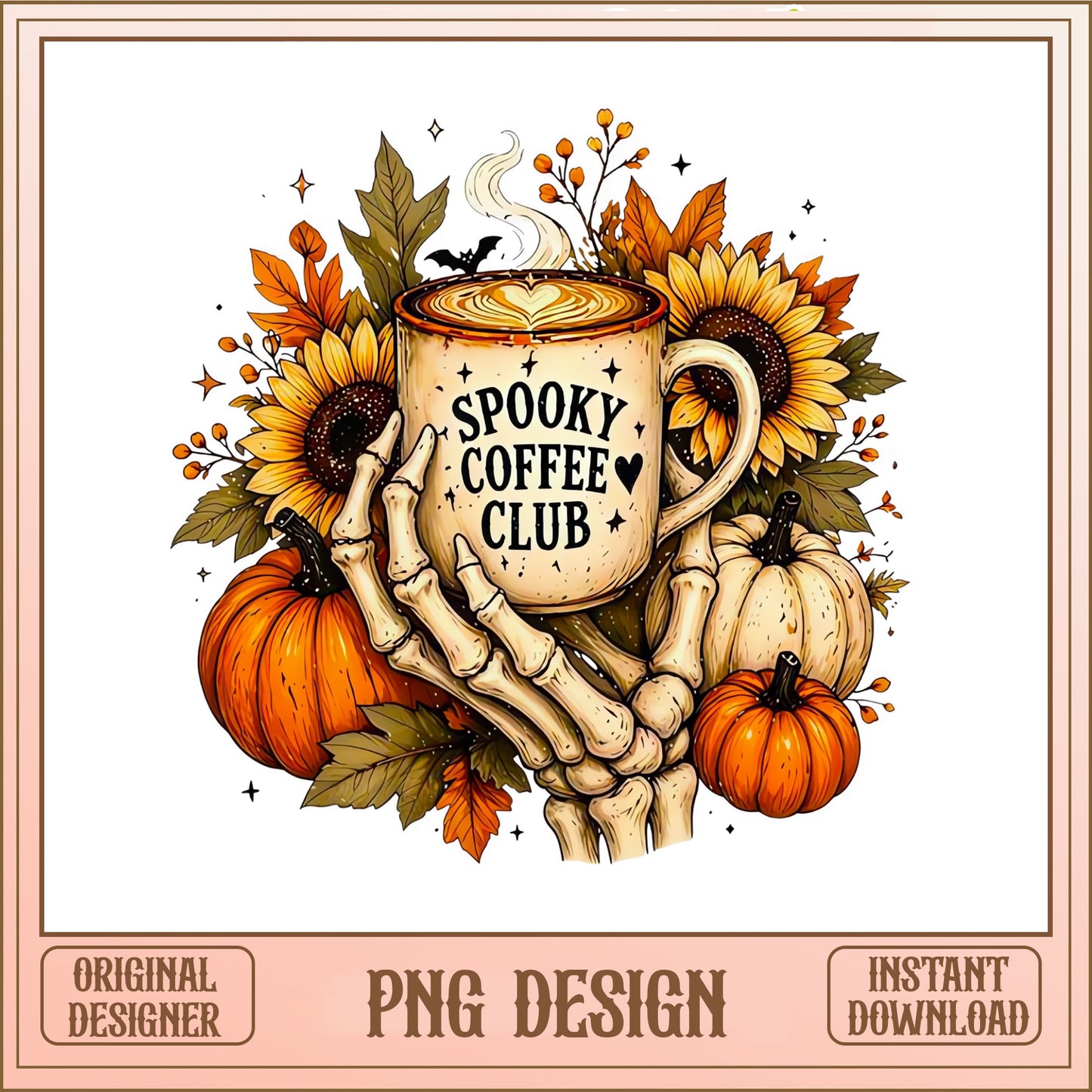 Spooky Coffee Club PNG, Halloween Skeleton Hand PNG, Fall PNG