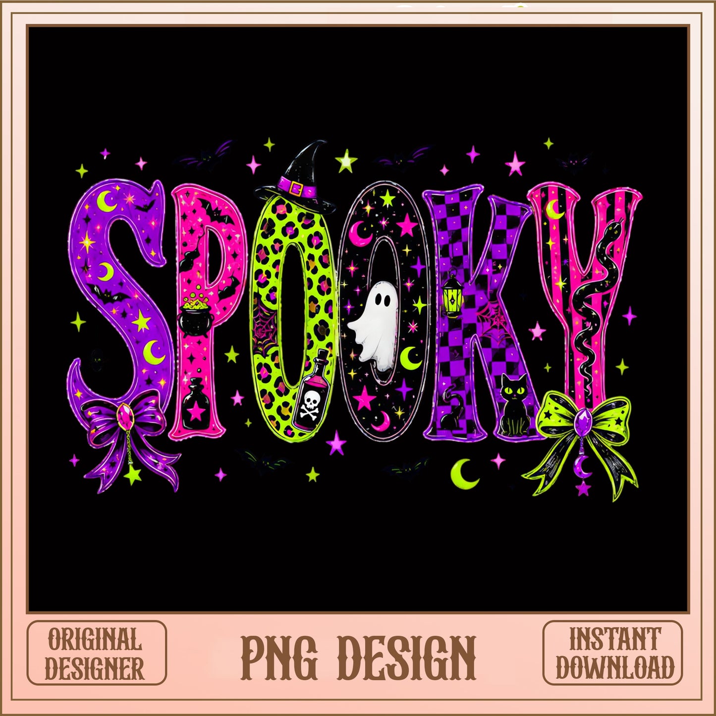 Spooky Halloween PNG, Witch Ghost Leopard Design, Halloween PNG