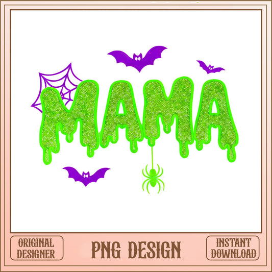 Spooky Mama Glitter PNG, Halloween Mom Sublimation, Bat Spider Web PNG