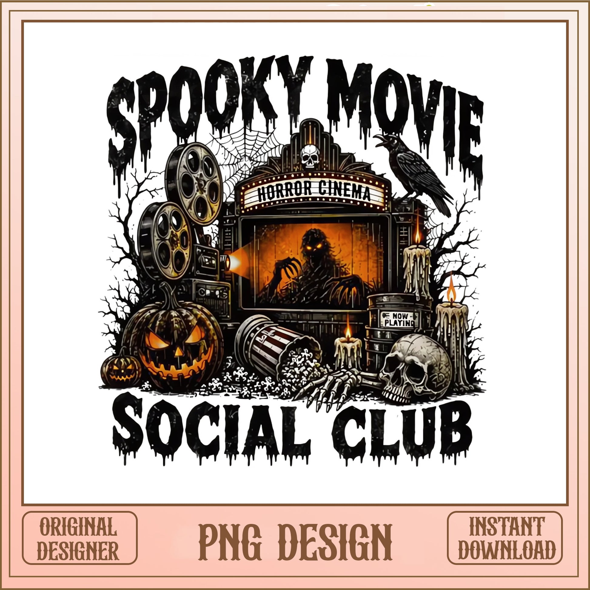 Spooky Movie Social Club PNG, Halloween Horror Cinema, Scary PNG